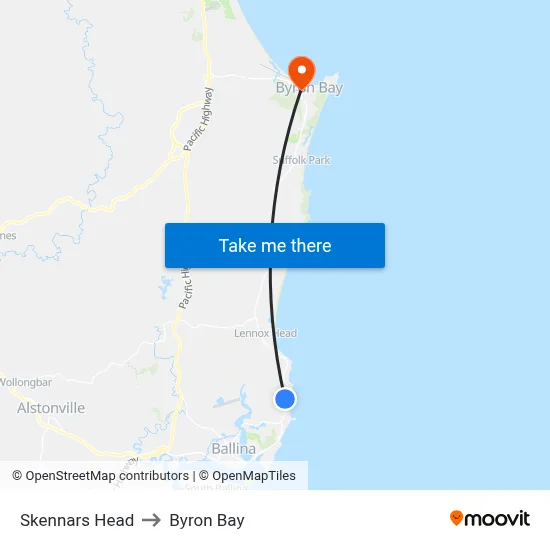 Skennars Head to Byron Bay map