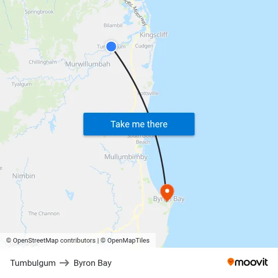 Tumbulgum to Byron Bay map