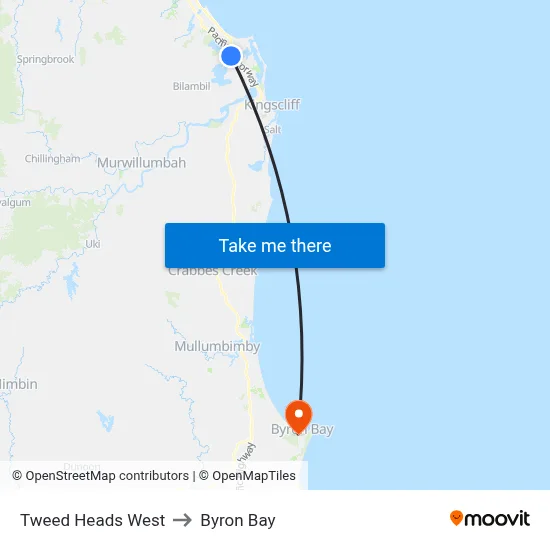 Tweed Heads West to Byron Bay map