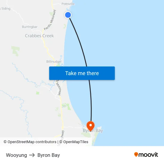 Wooyung to Byron Bay map