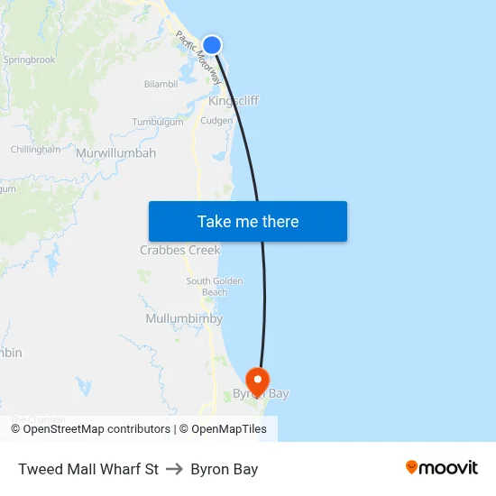 Tweed Mall Wharf St to Byron Bay map