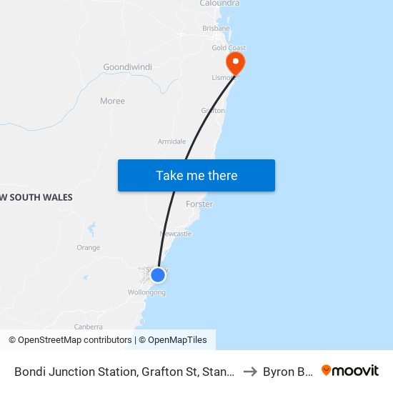 Bondi Junction Station, Grafton St, Stand R to Byron Bay map