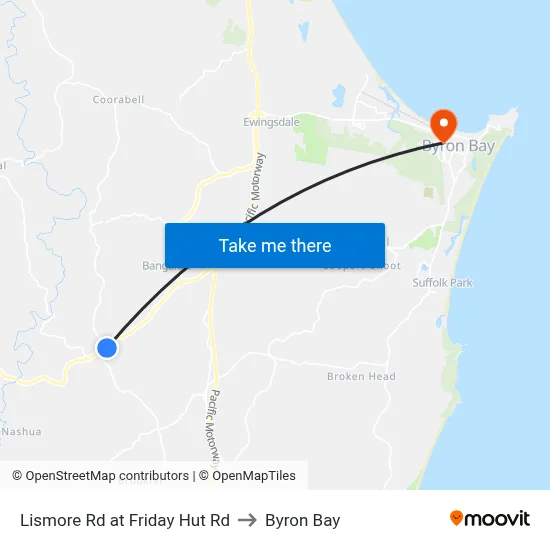 Lismore Rd at Friday Hut Rd to Byron Bay map