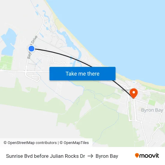 Sunrise Bvd before Julian Rocks Dr to Byron Bay map