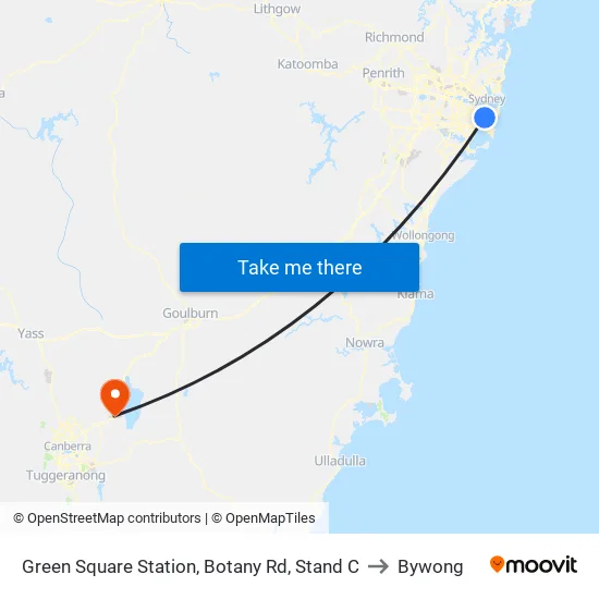 Green Square Station, Botany Rd, Stand C to Bywong map