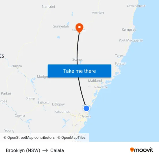 Brooklyn (NSW) to Calala map