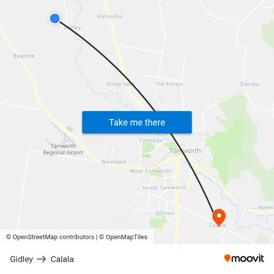Gidley to Calala map
