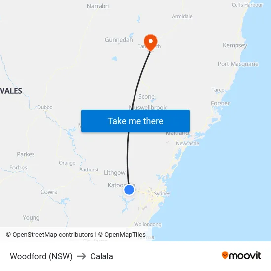 Woodford (NSW) to Calala map