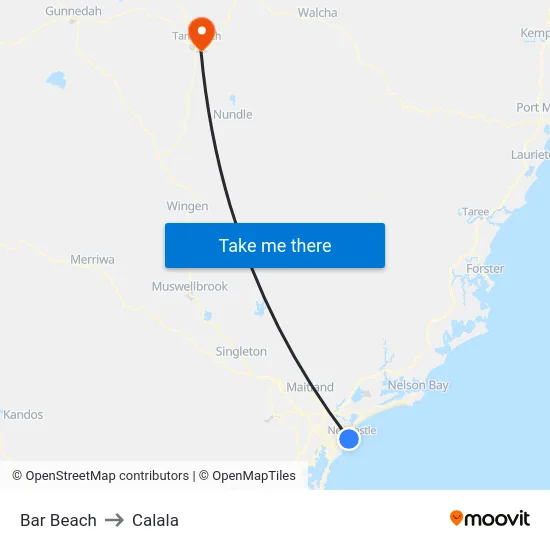 Bar Beach to Calala map