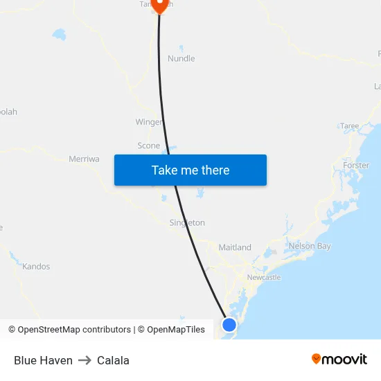 Blue Haven to Calala map