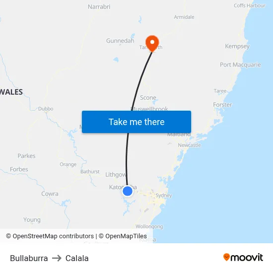 Bullaburra to Calala map