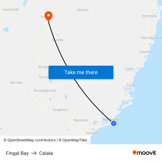 Fingal Bay to Calala map