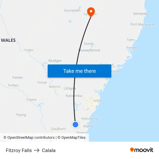 Fitzroy Falls to Calala map