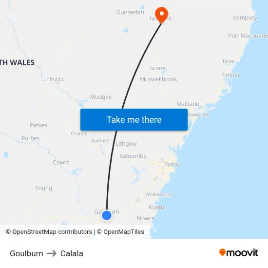 Goulburn to Calala map