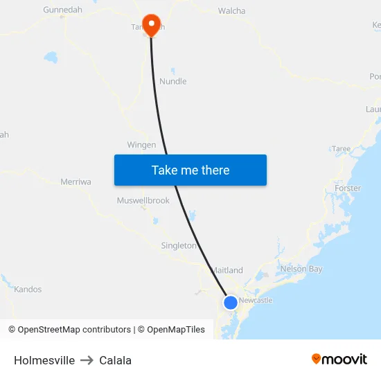 Holmesville to Calala map