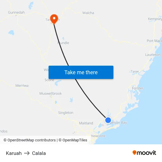 Karuah to Calala map
