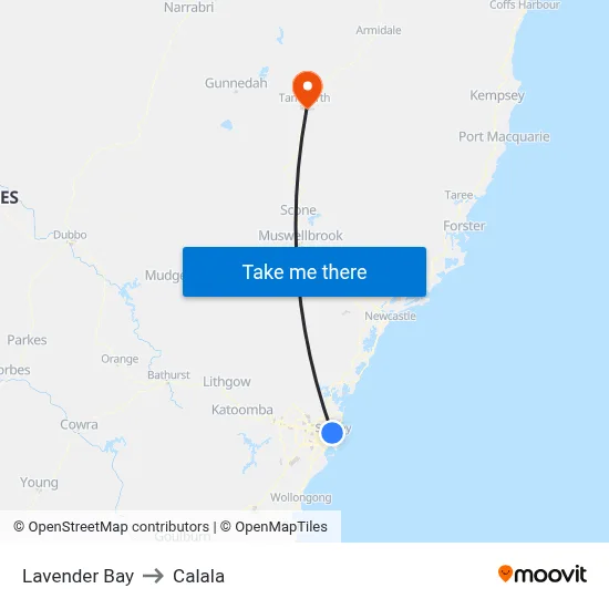 Lavender Bay to Calala map