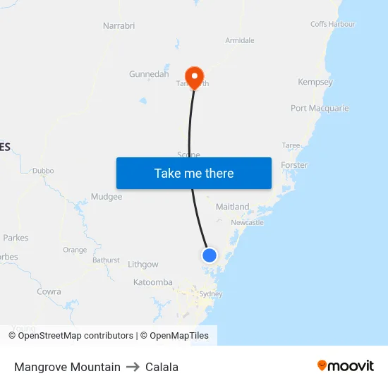 Mangrove Mountain to Calala map