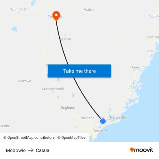 Medowie to Calala map