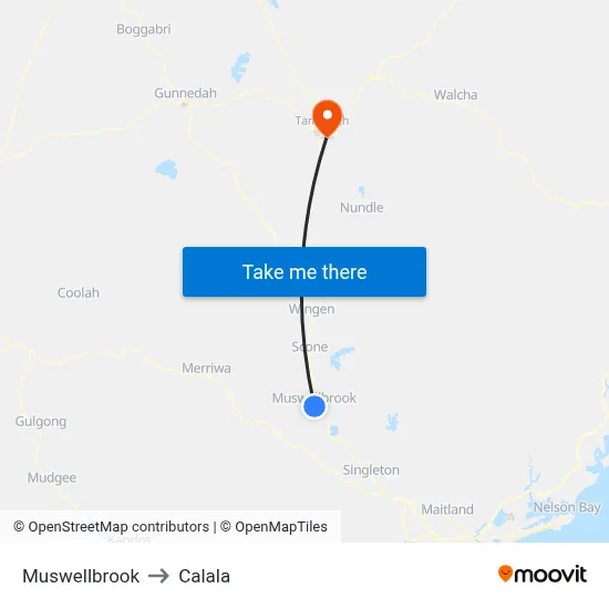 Muswellbrook to Calala map