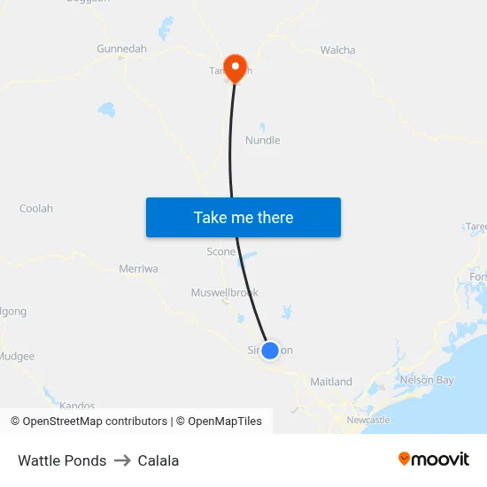 Wattle Ponds to Calala map