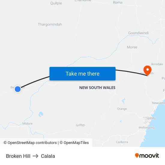 Broken Hill to Calala map