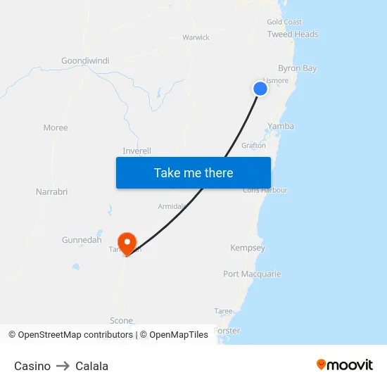 Casino to Calala map