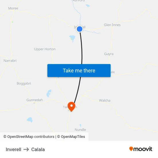 Inverell to Calala map