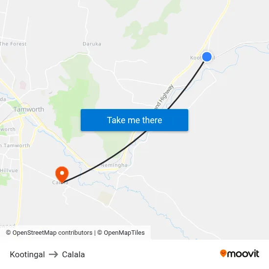 Kootingal to Calala map