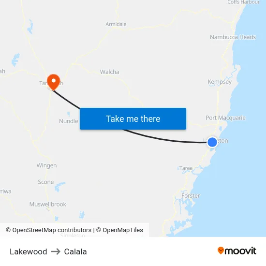 Lakewood to Calala map