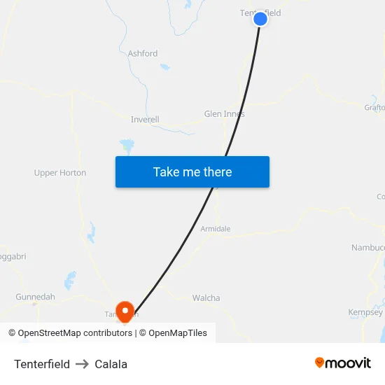 Tenterfield to Calala map