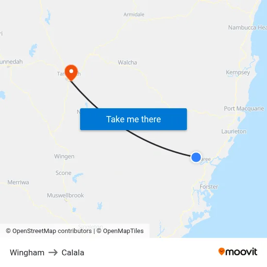 Wingham to Calala map