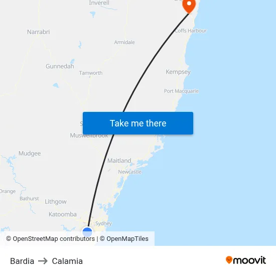 Bardia to Calamia map
