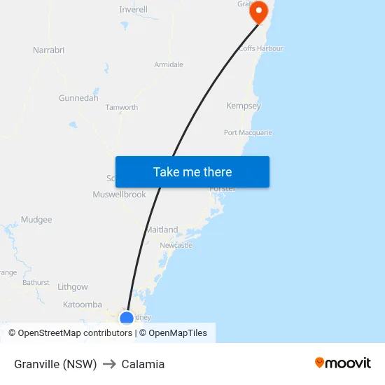 Granville (NSW) to Calamia map