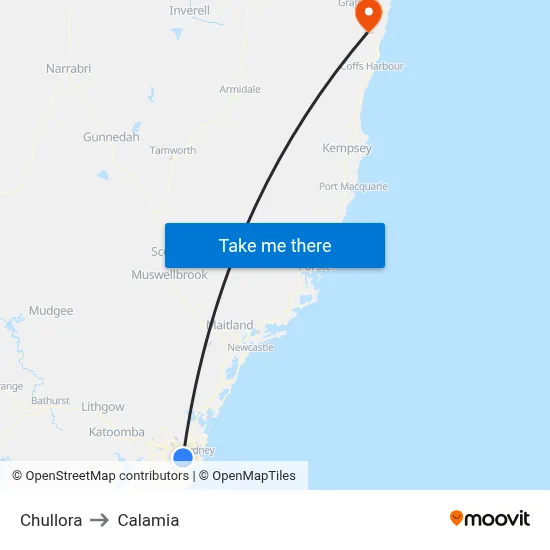 Chullora to Calamia map