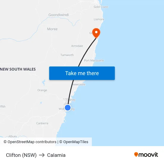 Clifton (NSW) to Calamia map