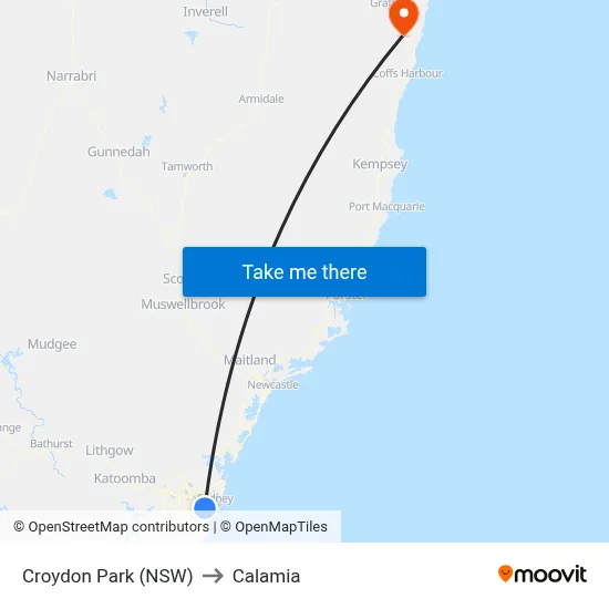 Croydon Park (NSW) to Calamia map