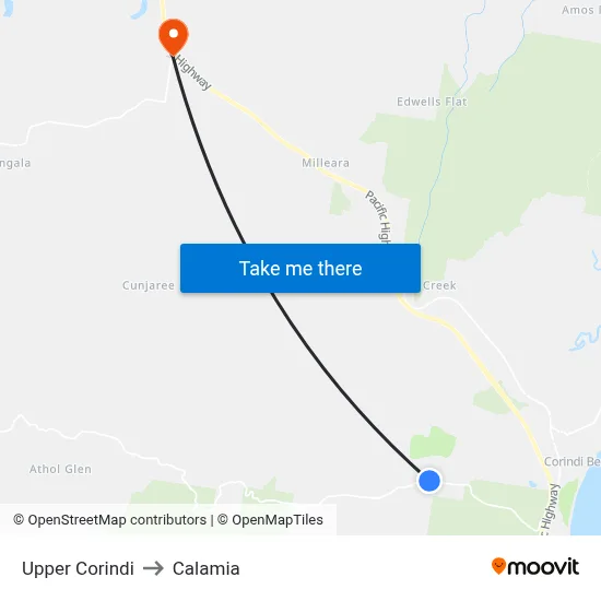 Upper Corindi to Calamia map
