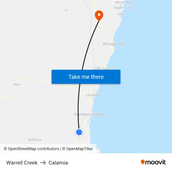 Warrell Creek to Calamia map