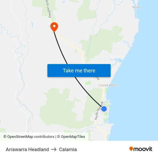 Arrawarra Headland to Calamia map