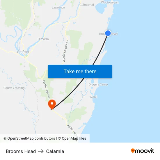 Brooms Head to Calamia map