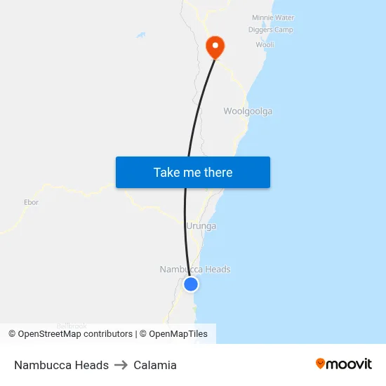 Nambucca Heads to Calamia map