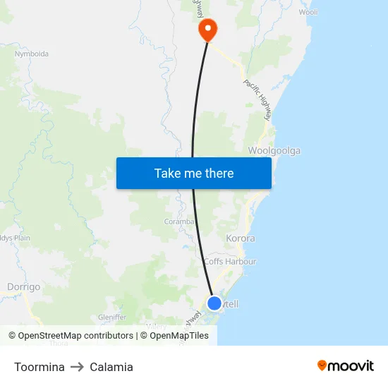 Toormina to Calamia map
