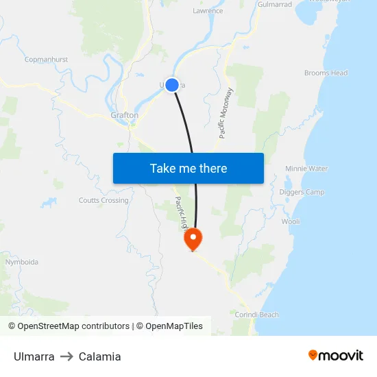 Ulmarra to Calamia map