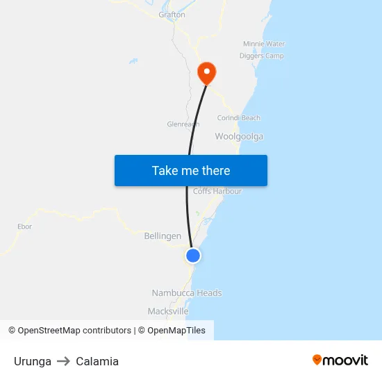 Urunga to Calamia map