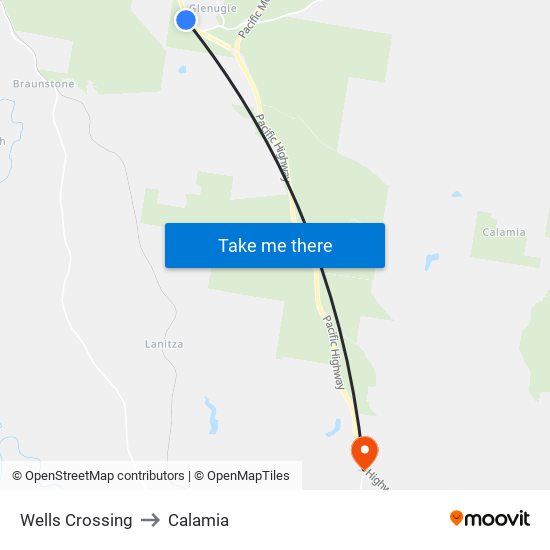 Wells Crossing to Calamia map