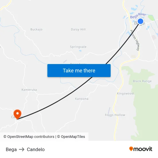 Bega to Candelo map