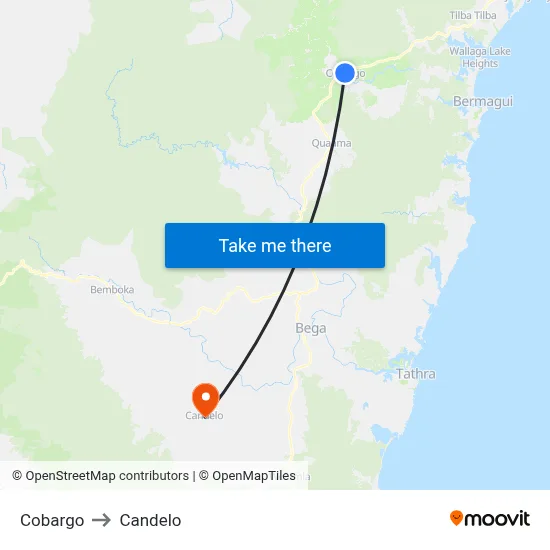 Cobargo to Candelo map