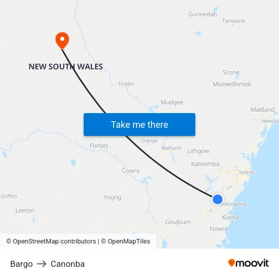 Bargo to Canonba map