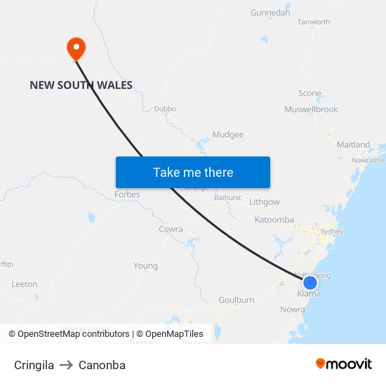 Cringila to Canonba map